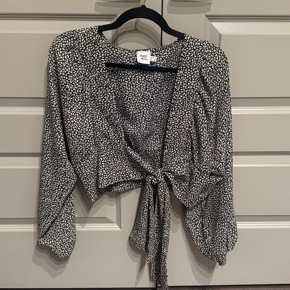Princess Polly Black and White Floral Tie-Front Blouse